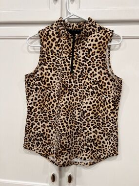 Tommy Bahama Leopard Print Sleeveless Mock Neck Tank - Beige/Black